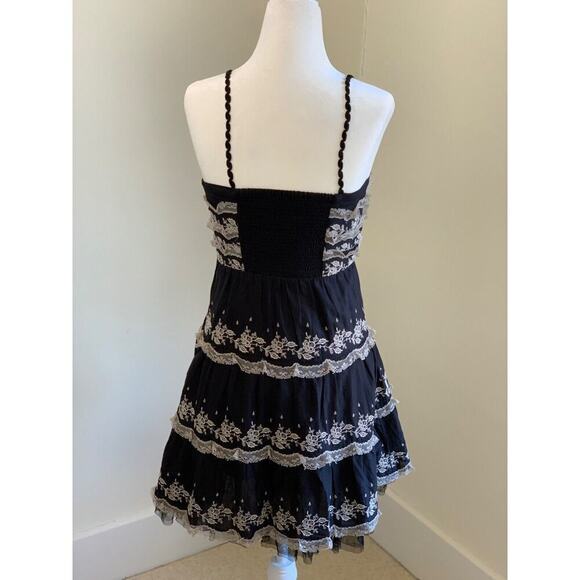 Free People Ruffle Lace Tiered Mini Dress 0 XS Black Dark Romantic Whimsygoth - Picture 5 of 12